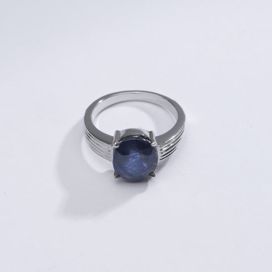 Genuine Blue Sapphire (Neelam) Gemstone Ring in Sterling Silver – #1225N4 - Myra