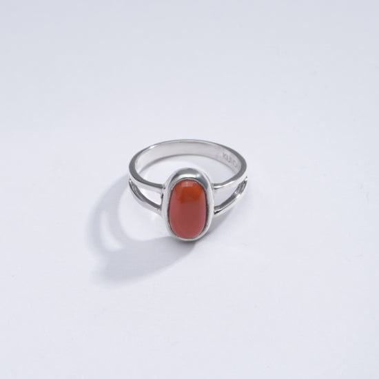 Bold Red Coral (Moonga) Ring in 925 Silver - #1150 Ov - Myra