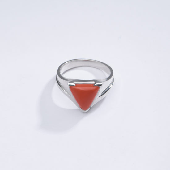Bold Red Coral (Moonga) Ring in Silver - #1197N3 Tr - Myra