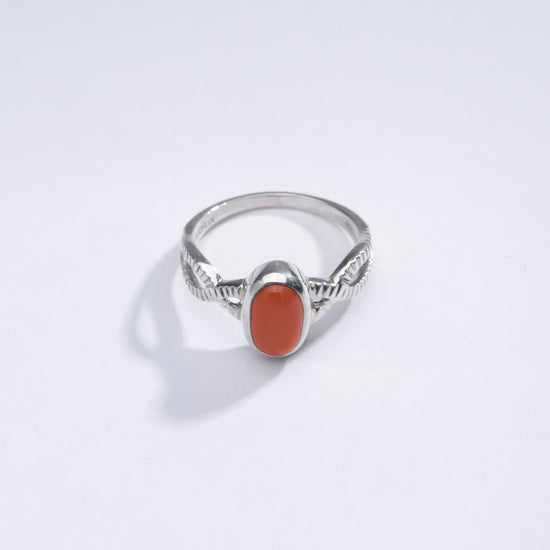 Vintage Red Coral (Moonga) Ring in 925 Sterling Silver - #1104 Ov - Myra