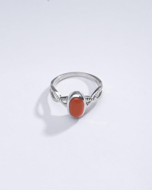 Vintage Red Coral (Moonga) Ring in 925 Sterling Silver - #1104 Ov - Myra