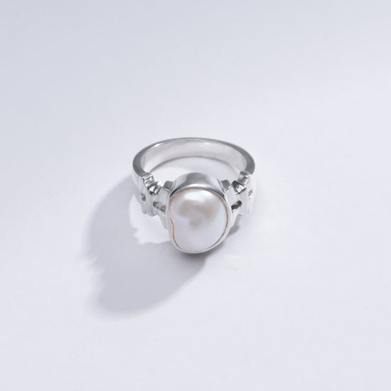 Elegant Pearl (Moti) Gemstone Ring in 925 Sterling Silver - #1199 U - Myra