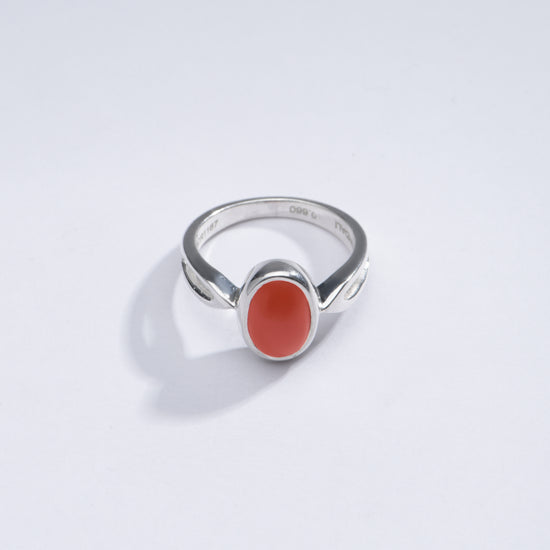 Authentic Red Coral (Moonga) Ring in 925 Silver – #1102 Ov - Myra
