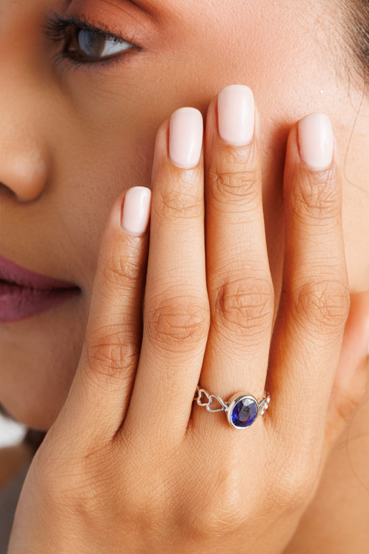 Bold Blue Sapphire (Neelam) Ring – 925 Silver - 1149B - Myra