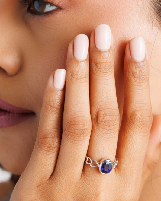 Forever Blue Sapphire (Neelam) Ring in 925 Sterling Silver - Shakti