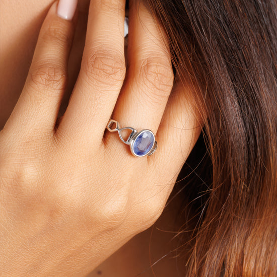 Natural Blue Sapphire (Neelam) Ring – 925 Silver - 1105B - Myra