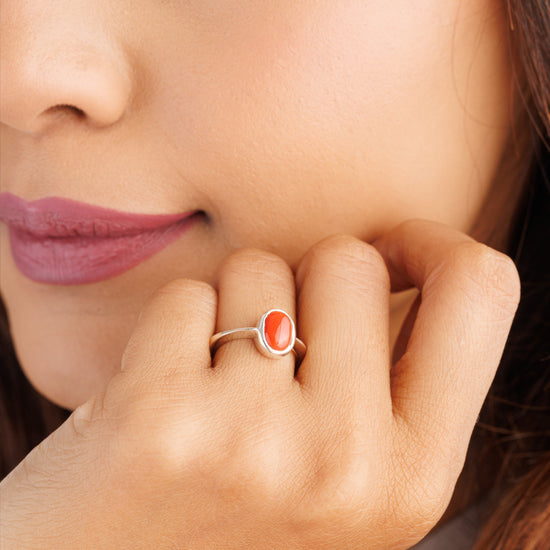 Comfort Fit Coral (Moonga) Ring – 925 Silver - #1218 Ov - Myra