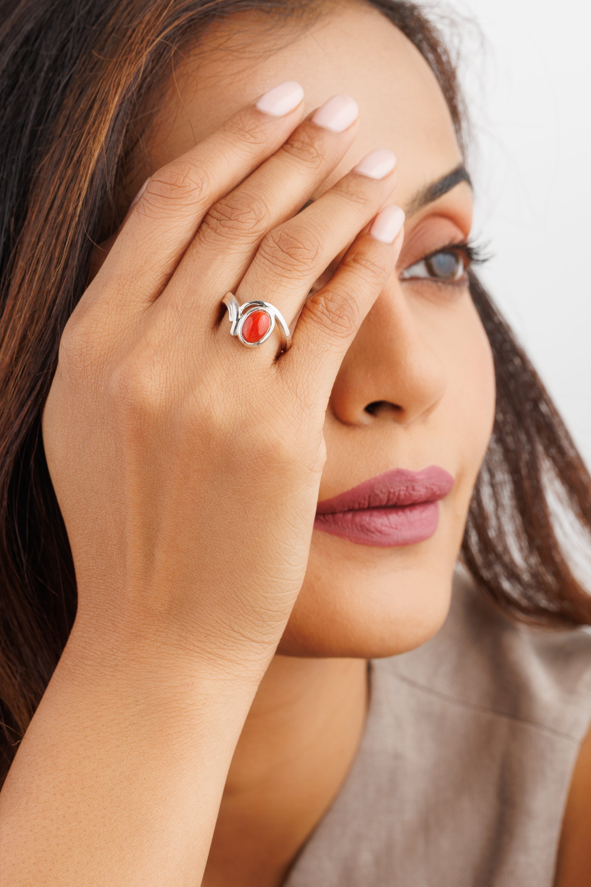 Classic Red Coral (Moonga) Ring in Sterling Silver – #1176 Ov - Myra