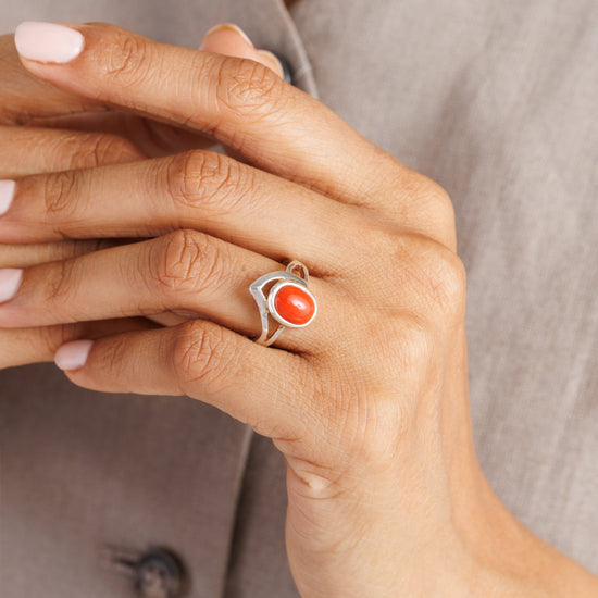 Smart Coral (Moonga) Ring – 925 Silver - #1192 Ov - Myra