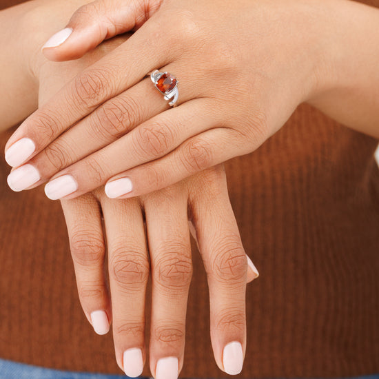 Garnet (Gomed) Ring – 925 Silver Minimalist - #1196N4 - Myra