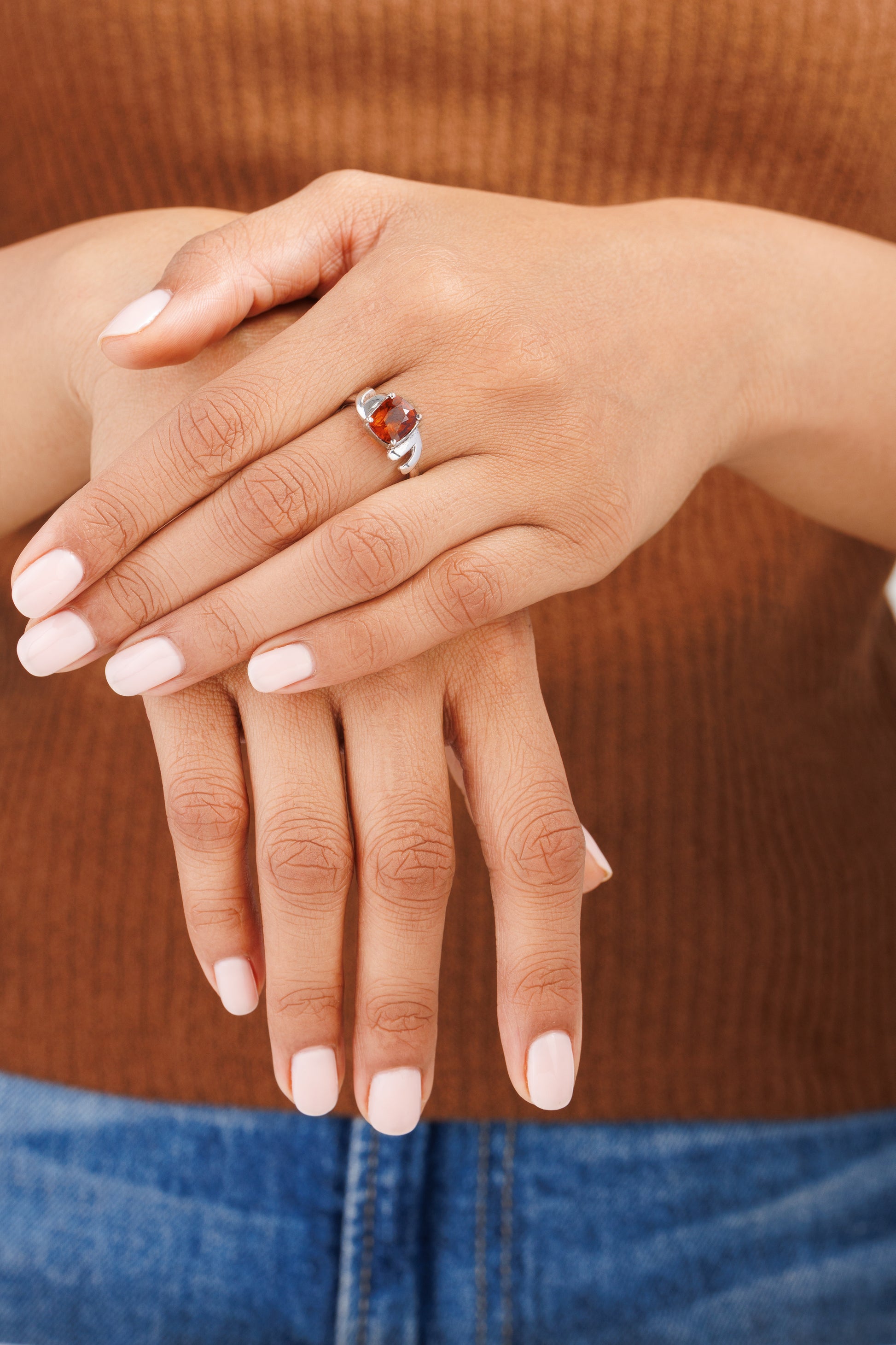 Garnet (Gomed) Ring – 925 Silver Minimalist - #1196N4 - Myra
