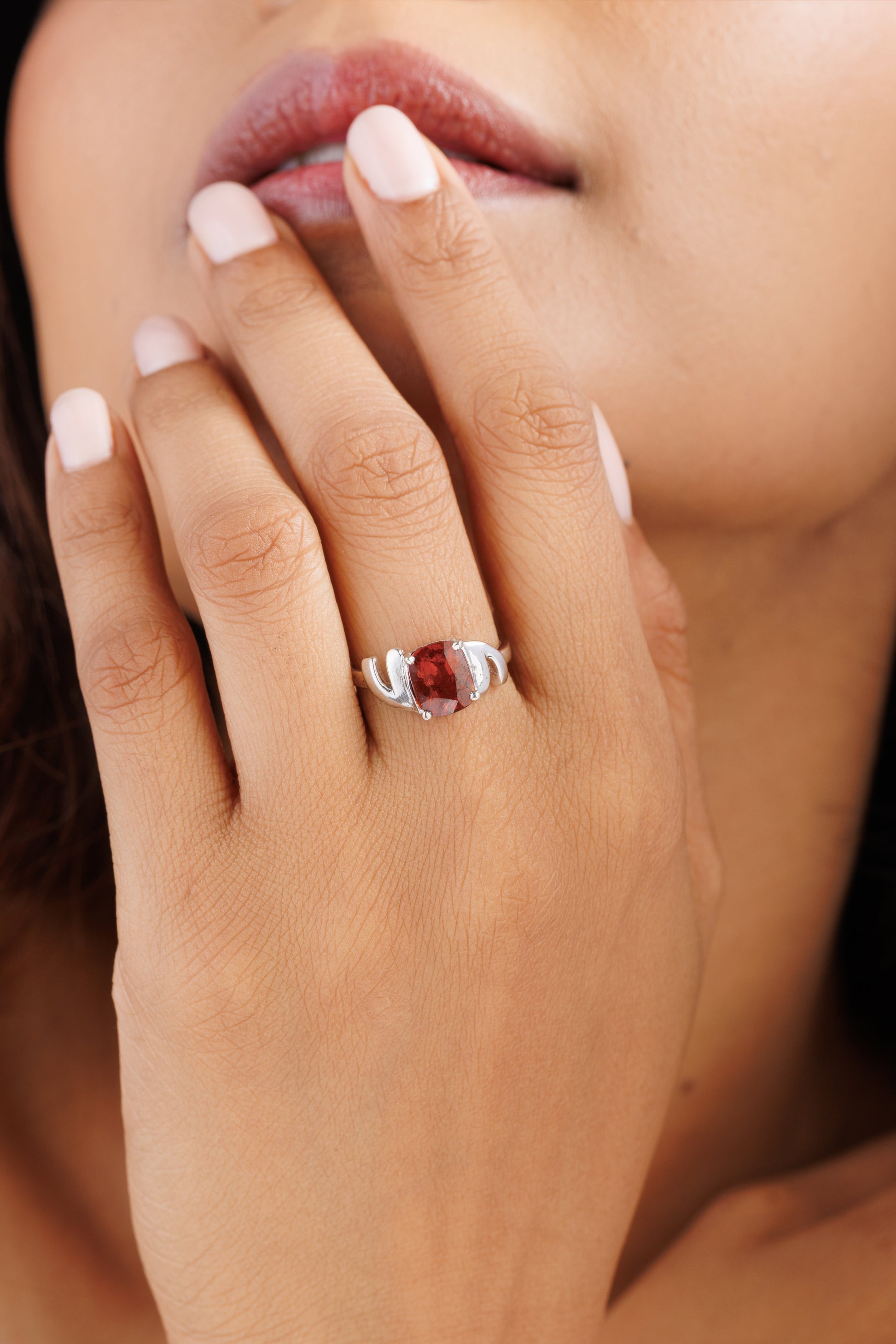 Garnet (Gomed) Ring – 925 Silver Minimalist - #1196N4 - Myra
