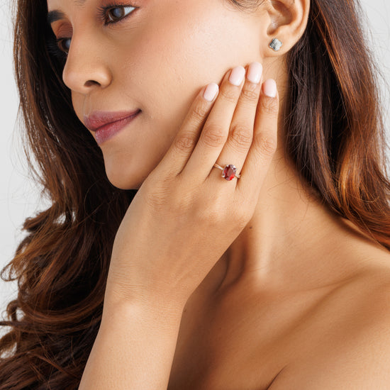 Daily-Wear Garnet (Gomed) Ring – 925 Silver - #1218N4 - Myra