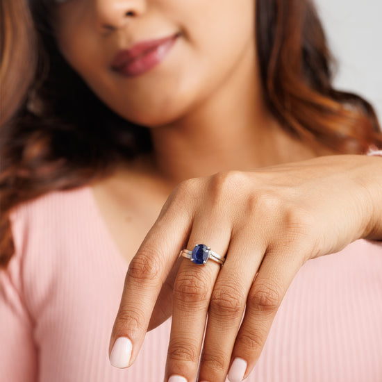Bold Blue Sapphire (Neelam) Ring – 925 Silver - 1153N4 - Myra