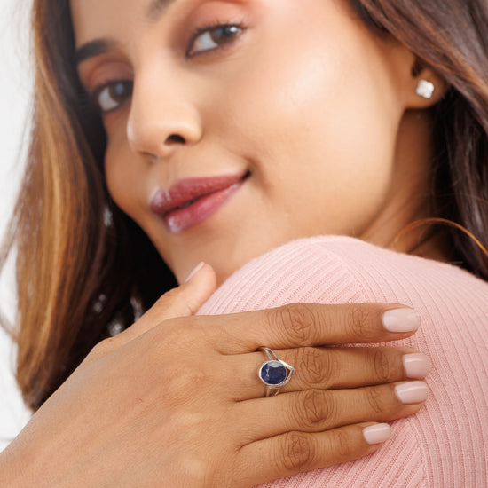 Elevated Blue Sapphire (Neelam) Ring – 925 Silver - #1192B - Myra