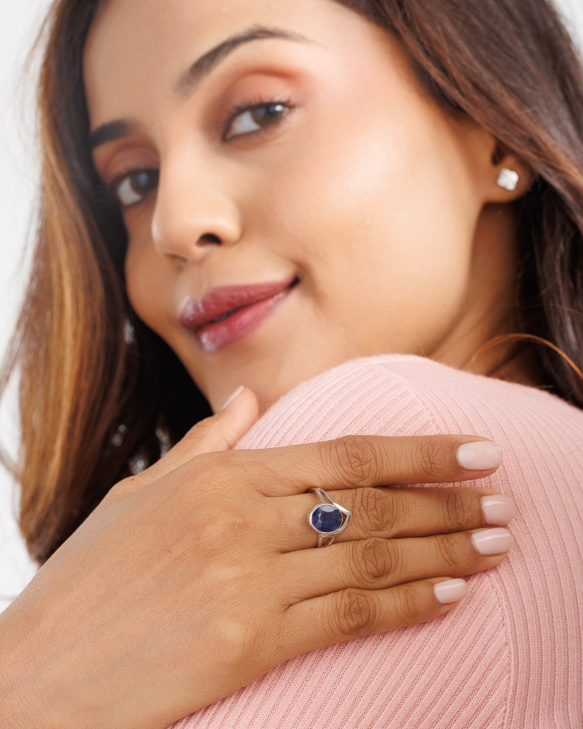 Elevated Blue Sapphire (Neelam) Ring – 925 Silver - #1192B - Myra