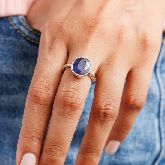 Classic Blue Sapphire (Neelam) Ring in 925 Silver - #1201B - Myra