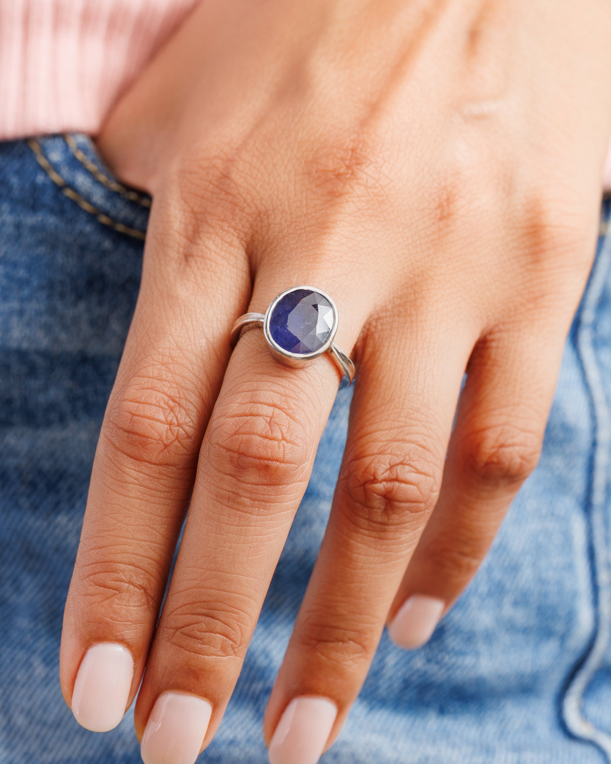 Classic Blue Sapphire (Neelam) Ring in 925 Silver - #1201B - Myra