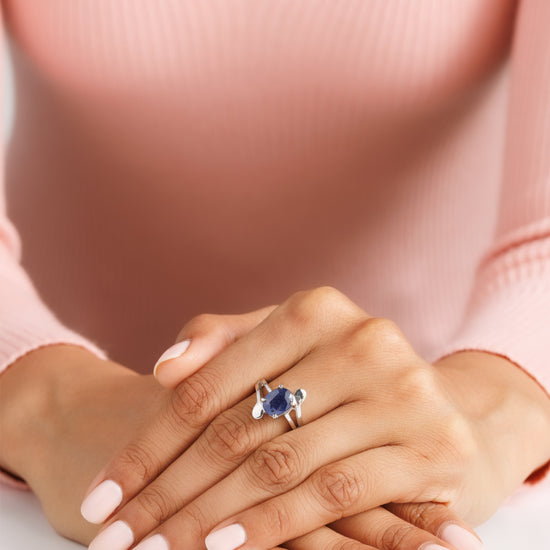 Statement Blue Sapphire (Neelam) Ring – 925 Silver - 1151N4 - Myra