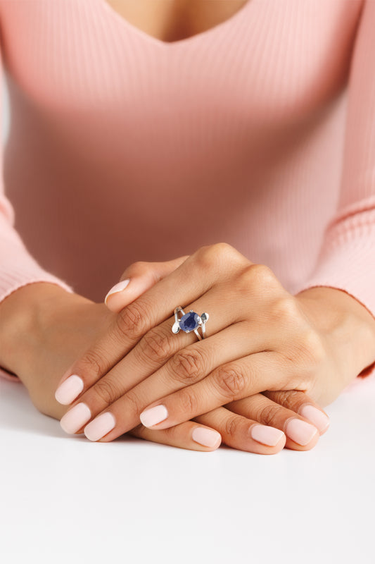 Statement Blue Sapphire (Neelam) Ring – 925 Silver - 1151N4 - Myra