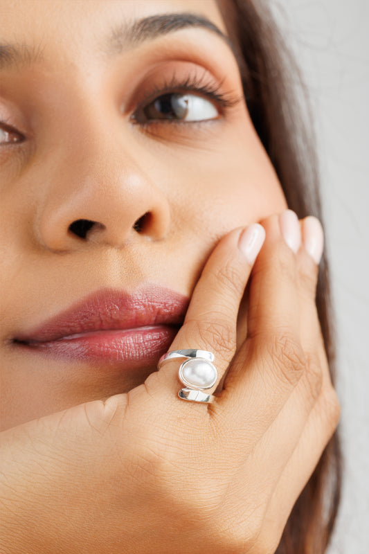 925 Silver Pearl (Moti) Ring - #1138 U - Myra