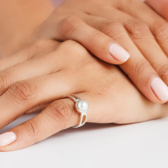 Certified Pearl (Moti) Ring – 925 Silver - #1112 R - Myra