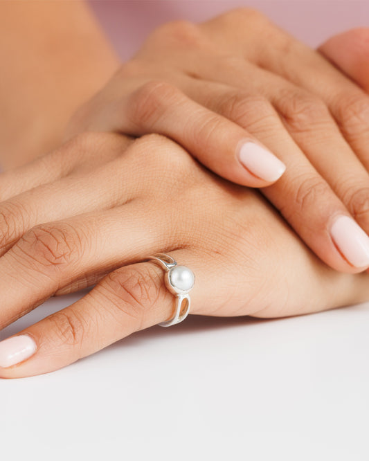 Certified Pearl (Moti) Ring – 925 Silver - #1112 R - Myra