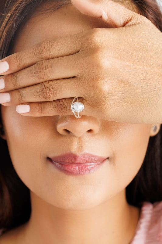 Pearl (Moti) Ring – Pure 925 Silver - #1159 U - Myra