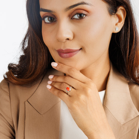 Coral (Moonga) Ring – Pure 925 Silver - #1136 Ov - Myra