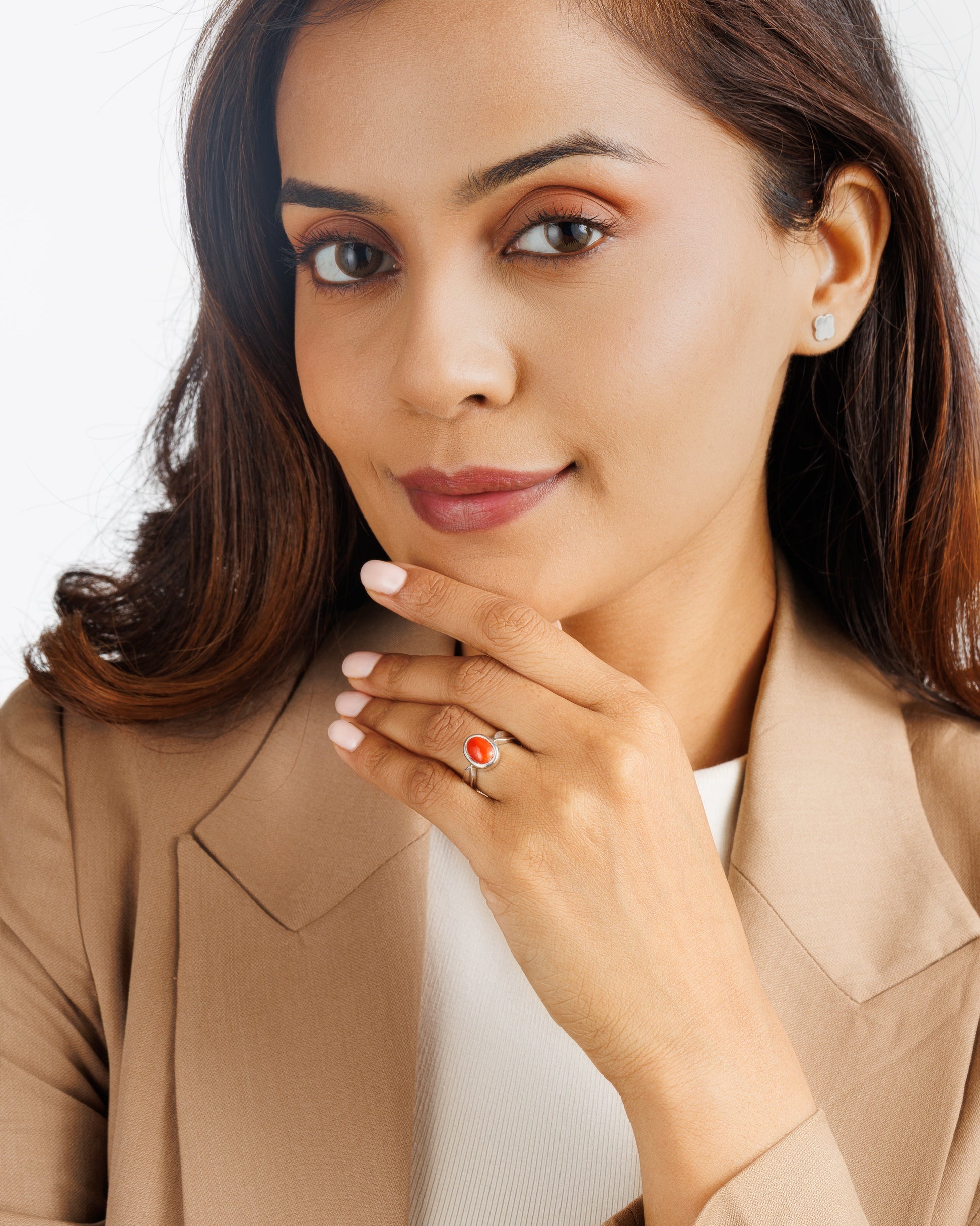 Coral (Moonga) Ring – Pure 925 Silver - #1136 Ov - Myra