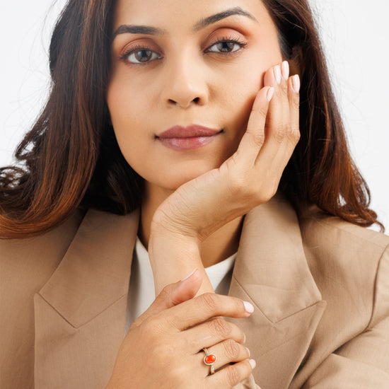 Bold Coral (Moonga) Ring – 925 Silver - #1201 Ov - Myra