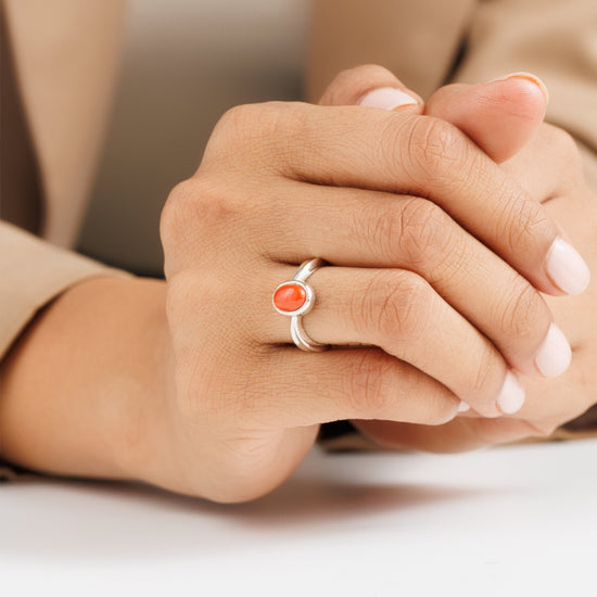 Bold Coral (Moonga) Ring – 925 Silver - #1201 Ov - Myra