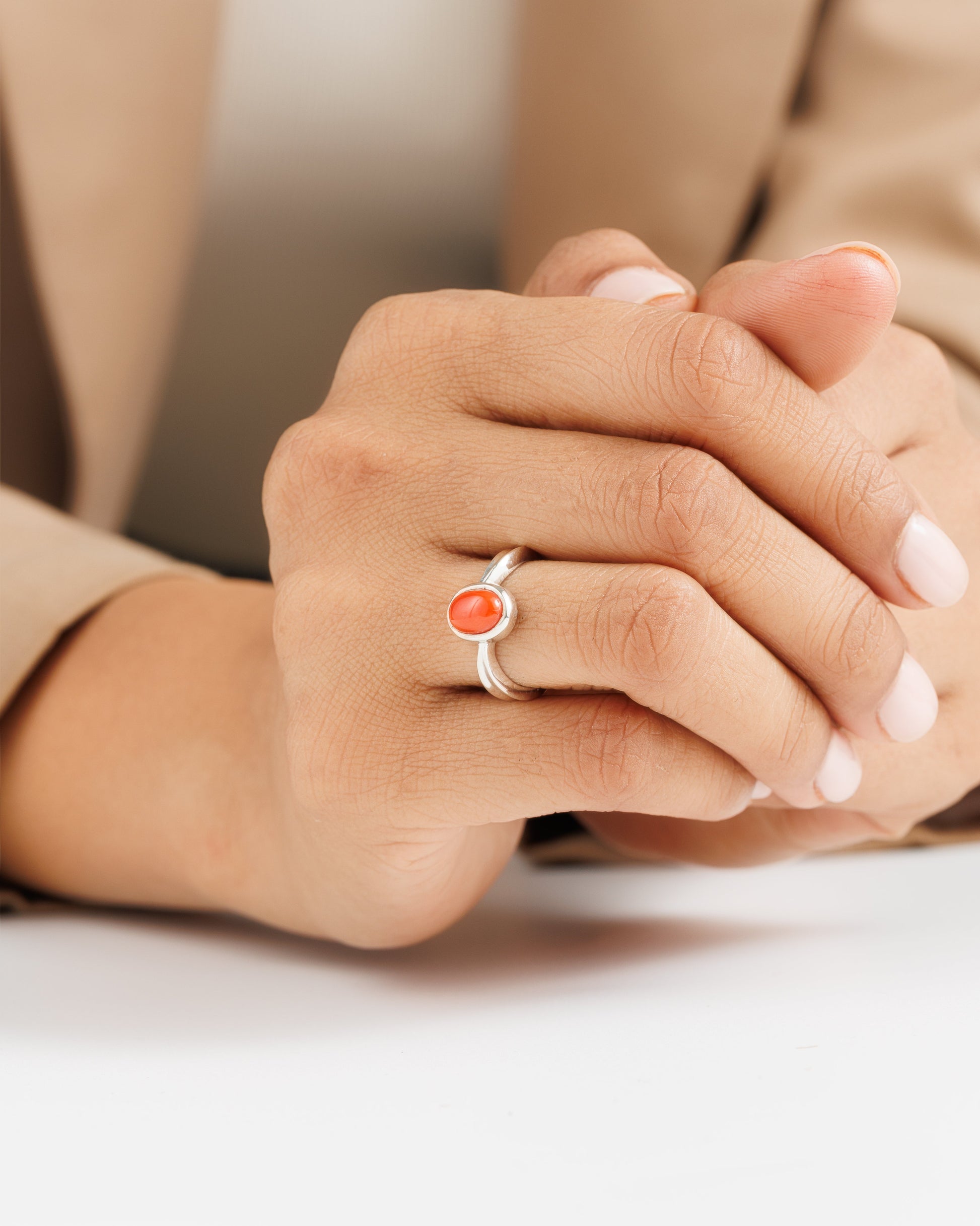 Bold Coral (Moonga) Ring – 925 Silver - #1201 Ov - Myra