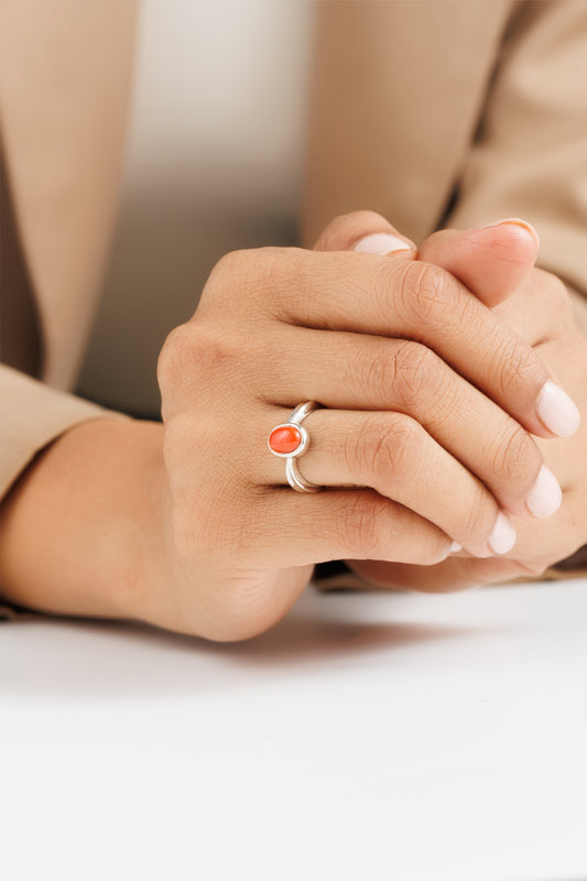 Bold Coral (Moonga) Ring – 925 Silver - #1201 Ov - Myra
