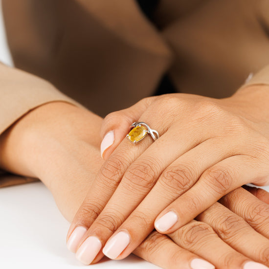 Yellow Sapphire (Pukhraj) Ring – 925 Silver Minimalist - #1110N4 - Myra