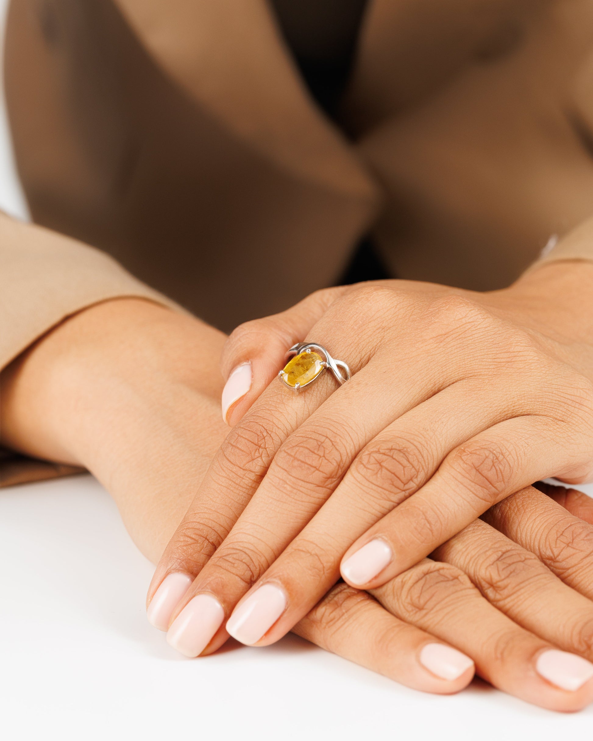 Yellow Sapphire (Pukhraj) Ring – 925 Silver Minimalist - #1110N4 - Myra