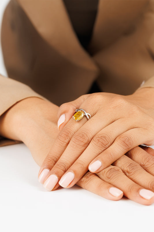 Yellow Sapphire (Pukhraj) Ring – 925 Silver Minimalist - #1110N4 - Myra