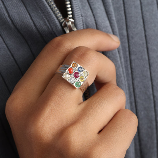 Essential Navratna (Navgrah) Ring – 925 Silver - 1228 - Myra