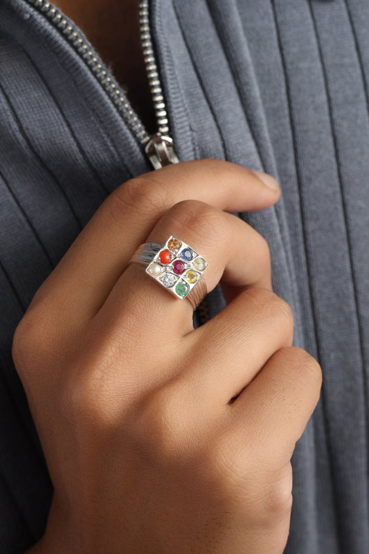 Essential Navratna (Navgrah) Ring – 925 Silver - 1228 - Myra