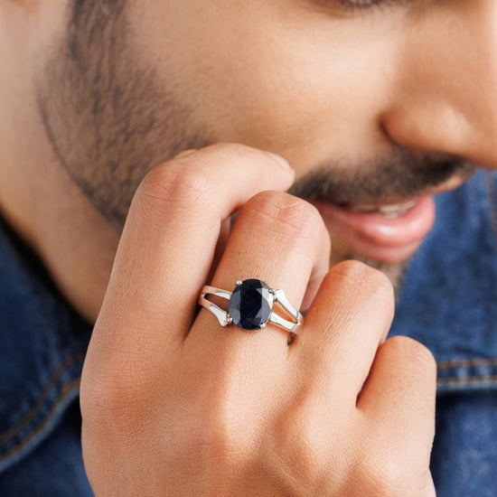 Chic Blue Sapphire (Neelam) Ring – 925 Silver - #1182N4 - Myra