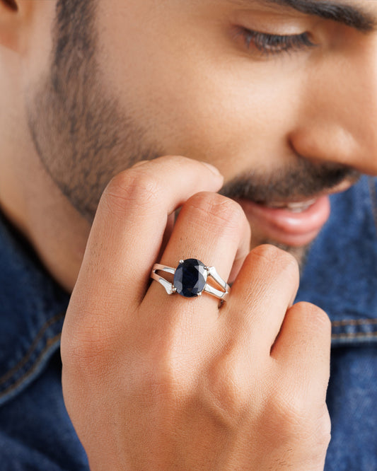 Chic Blue Sapphire (Neelam) Ring – 925 Silver - #1182N4 - Myra