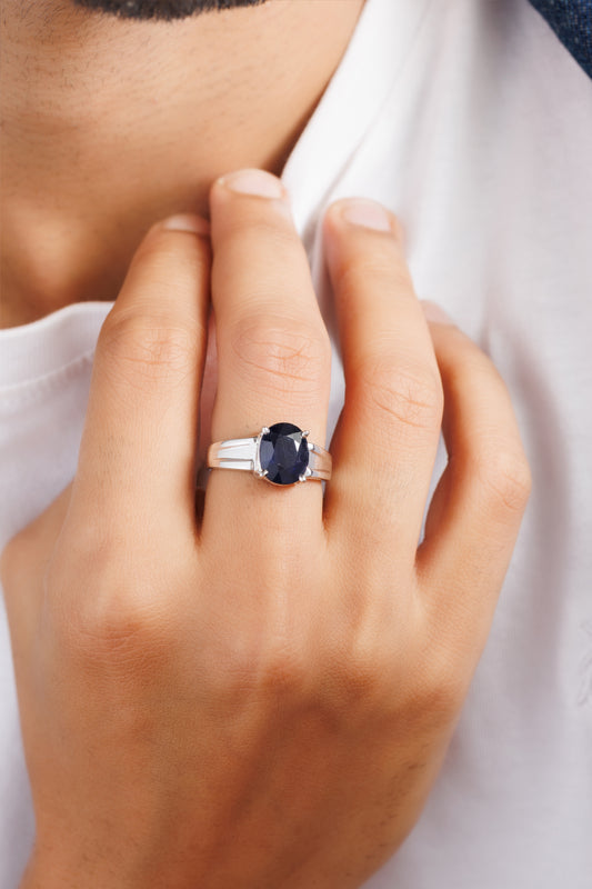 Authentic Blue Sapphire (Neelam) Ring in 925 Silver – #1111N4 - Myra