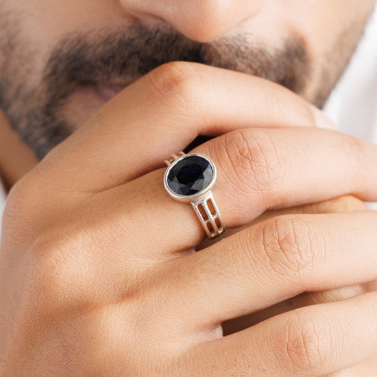 Blue Sapphire (Neelam) Gemstone Ring – 925 Silver - 1142B - Myra