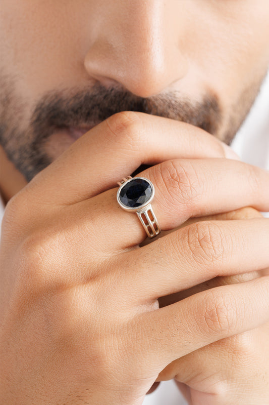 Blue Sapphire (Neelam) Gemstone Ring – 925 Silver - 1142B - Myra