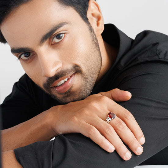 Natural Garnet (Gomed) Ring – 925 Silver - #1283N4 - Myra