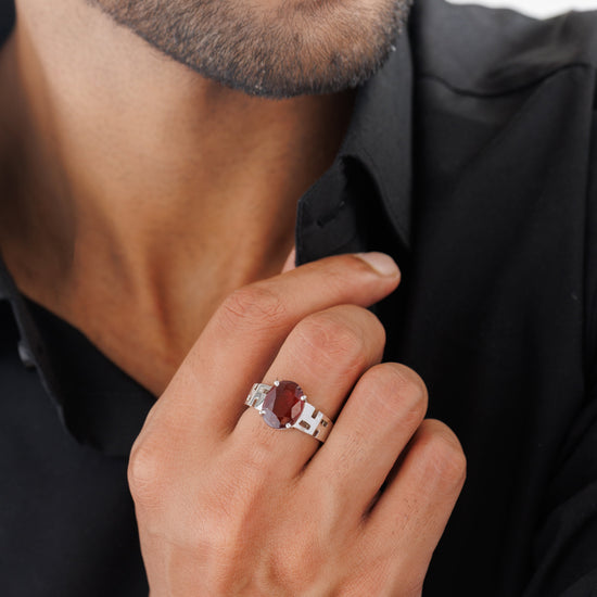 Natural Garnet (Gomed) Ring – 925 Silver - #1283N4 - Myra