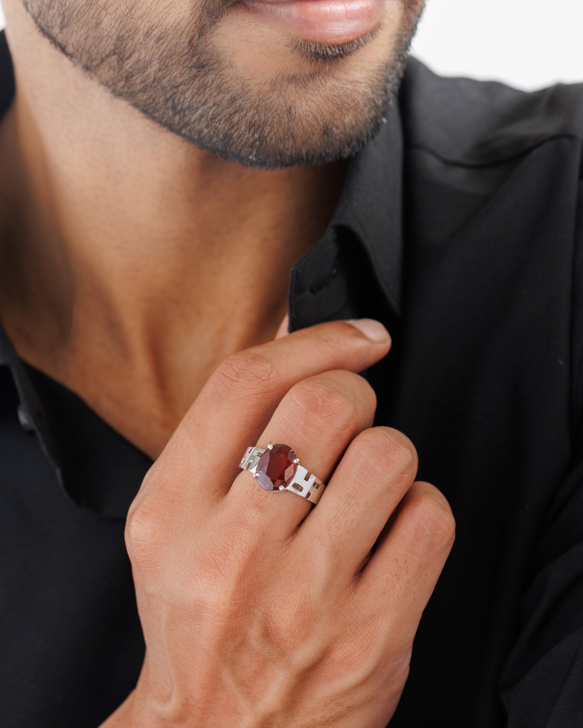 Natural Garnet (Gomed) Ring – 925 Silver - #1283N4 - Myra