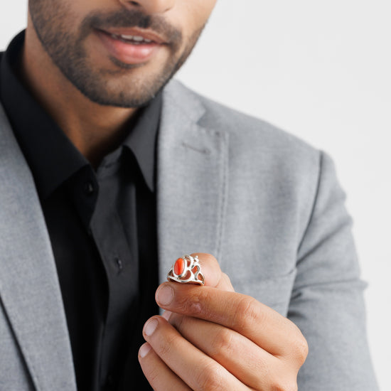Rich-Hue Coral (Moonga) Ring – 925 Silver - #1284 Ov - Myra
