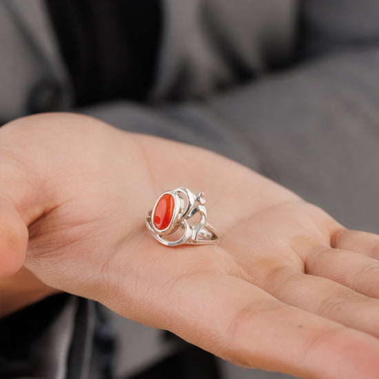 Rich-Hue Coral (Moonga) Ring – 925 Silver - #1284 Ov - Myra