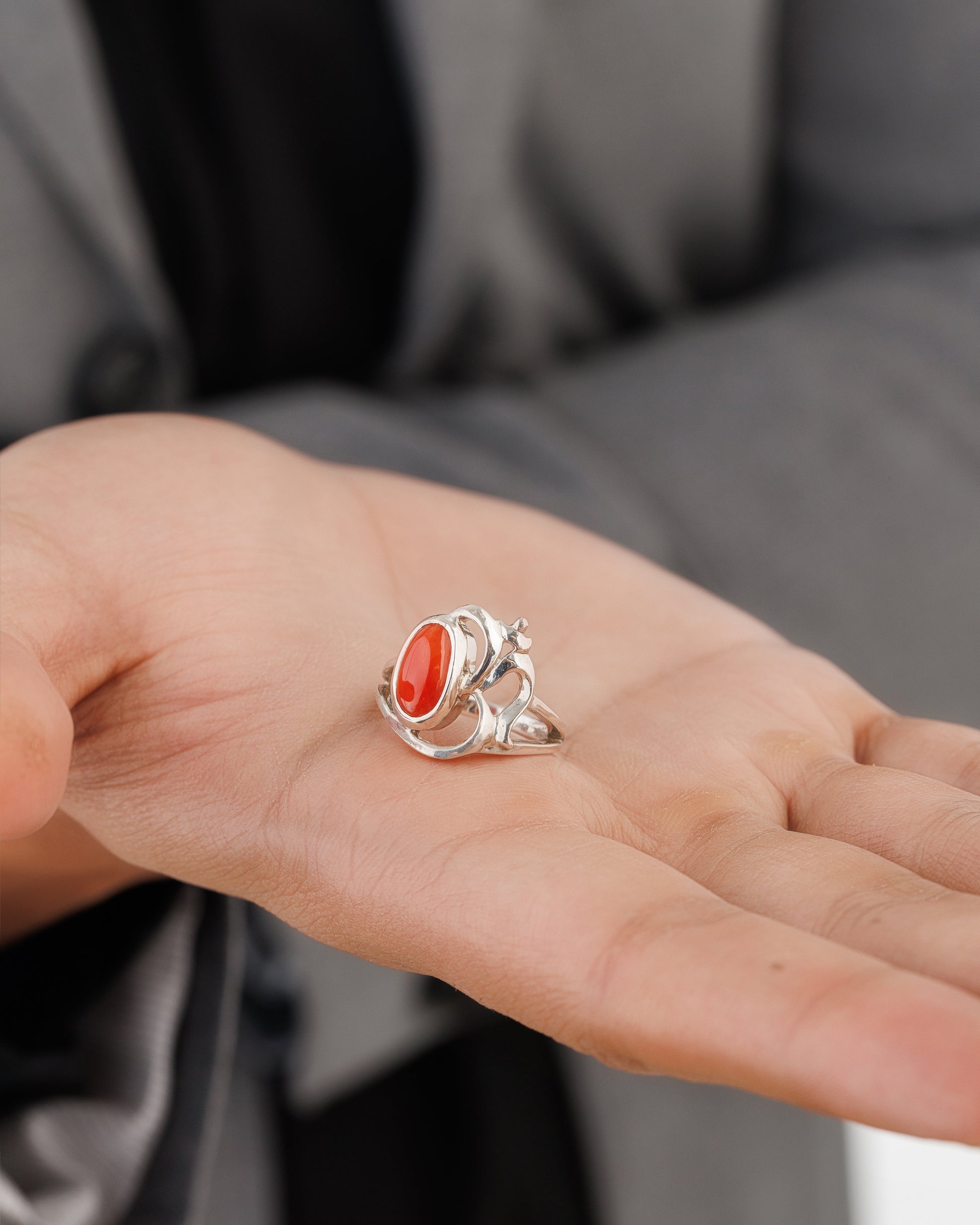 Rich-Hue Coral (Moonga) Ring – 925 Silver - #1284 Ov - Myra
